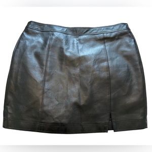 Ever After Faux Leather Black Mini Skirt with Side Slit and Zipper Back